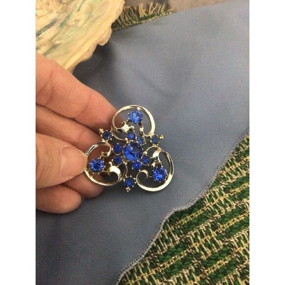 Vintage Mid Century Brooch Pin Silver & Sapphire - Picture 6 of 11